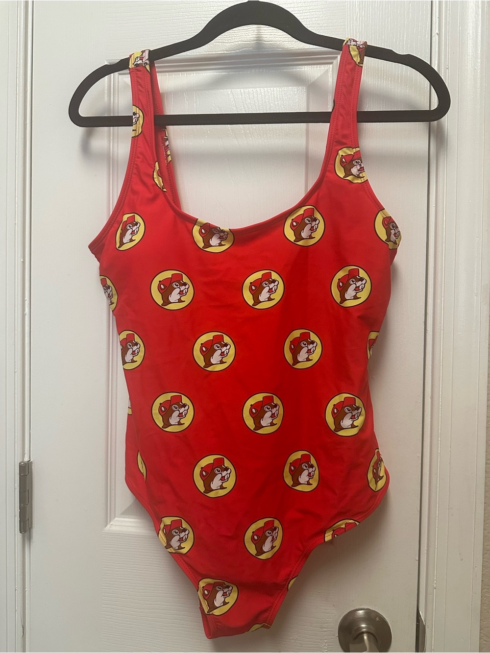Red Graphic One-Piece Swimsuit with Character Print